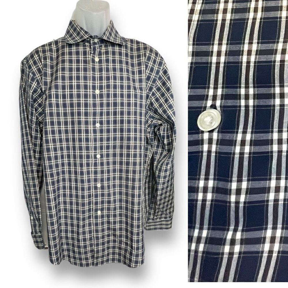 The Men's Store Bloomingdale's Blue Plaid Button Up Shirt Size XLarge Cotton